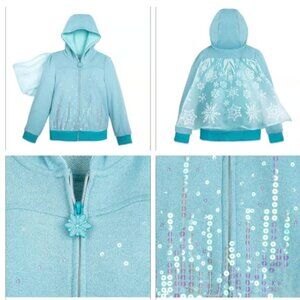 Disney Frozen Elsa Teal Sparkle Hooded Sequin Zip Sweatshirt